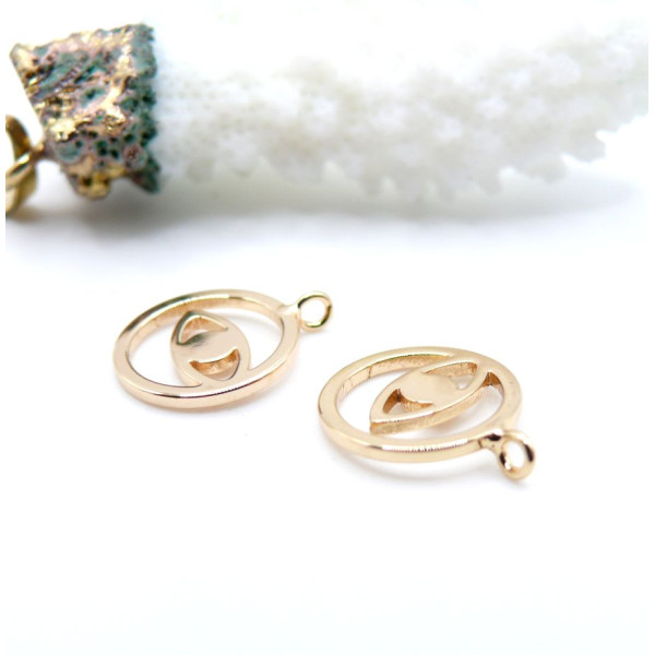 Pendentifs avec Anneau Transversal Amulette Œil de Protection 15 mm – Acier Inoxydable 304 Doré à l’Or Fin 18K Ionique