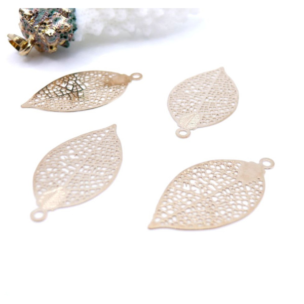 Estampes Pendentifs Filigrane Feuille 28 mm  – Laiton Doré