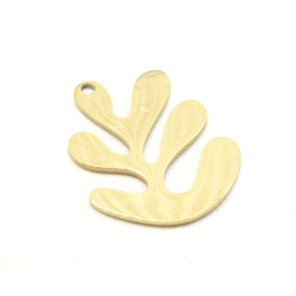 Pendentif Feuille Corail Algue 25mm – Acier Inoxydable Doré