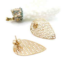 Boucles d'oreille clou Goutte dentelle avec trou 26mm – Acier Inoxydable 304 Doré