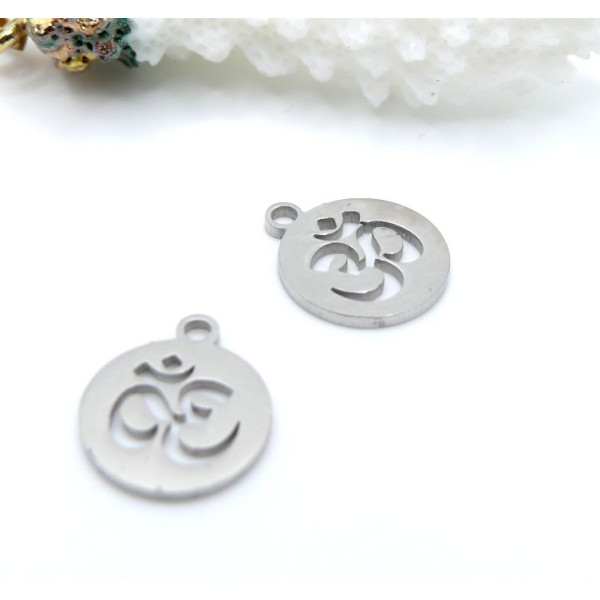 Pendentifs Yoga, Ohm 12 mm – Acier Inoxydable Argenté