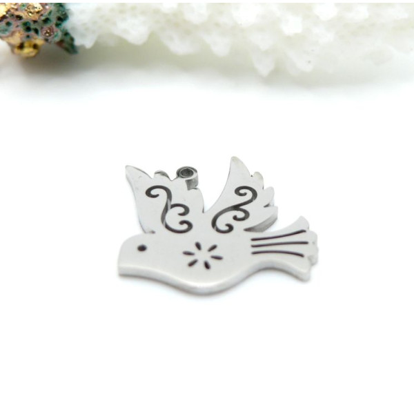 BU112412041718502867 – Lot de 1 Pendentif Oiseau Travaillé 15 mm – Acier Inoxydable 304 Argenté