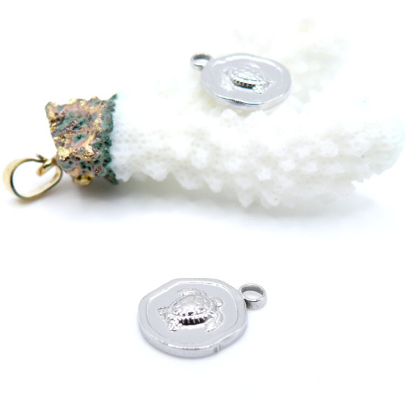 Pendentifs Tortue dans Médaillon 13 mm – Acier Inoxydable 304 Argenté