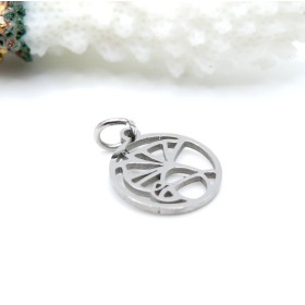 Pendentifs avec anneau Feuille de Ginkgo dans médaillon 12 mm – Acier Inoxydable 304 Argenté