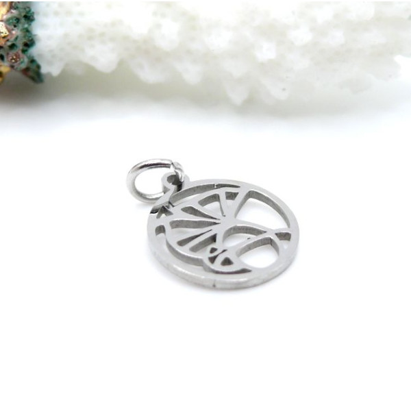 Pendentifs avec anneau Feuille de Ginkgo dans médaillon 12 mm – Acier Inoxydable 304 Argenté