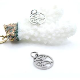 Pendentifs avec anneau Feuille de Ginkgo dans médaillon 12 mm – Acier Inoxydable 304 Argenté