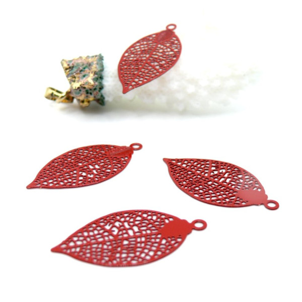 Estampes Pendentifs Filigrane Feuille 28 mm  – Laiton Rouge
