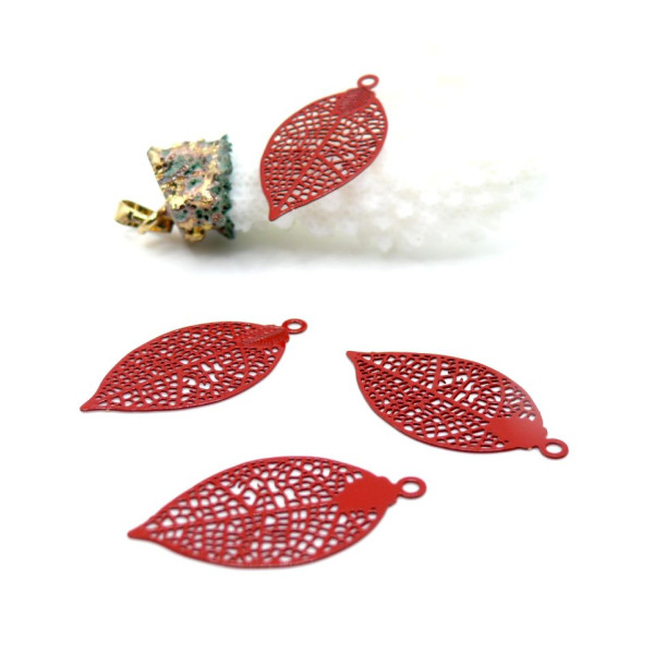 Estampes Pendentifs Filigrane Feuille 28 mm  – Laiton Rouge
