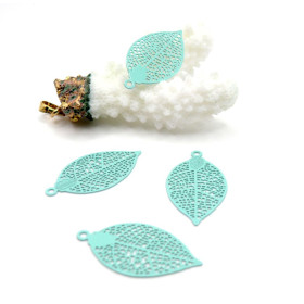 Estampes Pendentifs Filigrane Feuille 28 mm  – Laiton Bleu Vert pastel