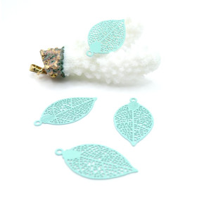 Estampes Pendentifs Filigrane Feuille 28 mm  – Laiton Bleu Vert pastel