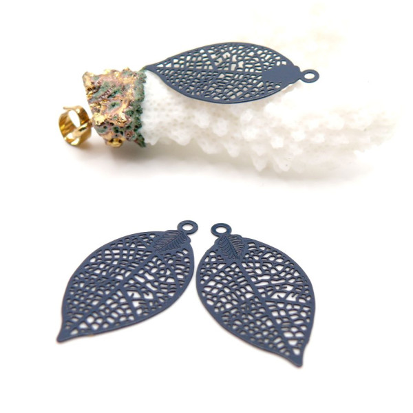 Estampes Pendentifs Filigrane Feuille 28 mm  – Laiton Gris Anthracite