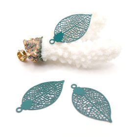 Estampes Pendentifs Filigrane Feuille 28 mm  – Laiton Vert  Canard