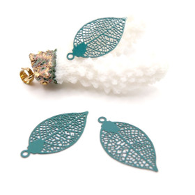 Estampes Pendentifs Filigrane Feuille 28 mm  – Laiton Vert  Canard