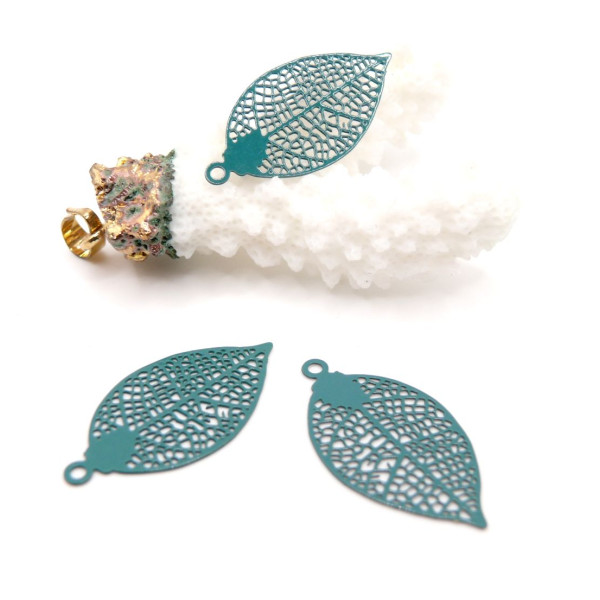 Estampes Pendentifs Filigrane Feuille 28 mm  – Laiton Vert  Canard