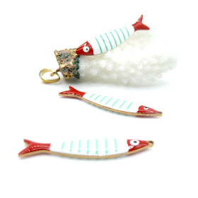 Pendentifs Poisson allongés 40 x 8 mm, en résine émaillée Acier Inox 304 - Doré