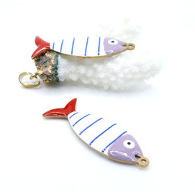 Pendentifs Poisson  40 x 14 mm, en résine émaillée Acier Inox 304 - Doré