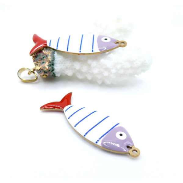 Pendentifs Poisson  40 x 14 mm, en résine émaillée Acier Inox 304 - Doré