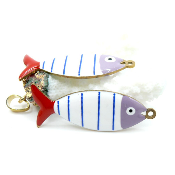 Pendentifs Poisson  40 x 14 mm, en résine émaillée Acier Inox 304 - Doré