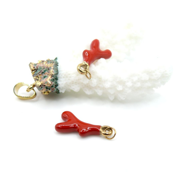 Pendentif avec anneau, Corail 18 mm – Acier Inoxydable 304 Doré