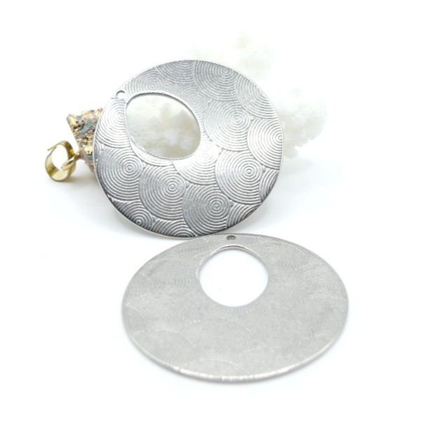 Pendentifs Cercle avec Vague 35mm – Acier Inoxydable 304 Argenté