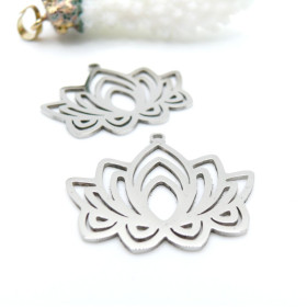 Pendentifs Fleur de Lotus, Yoga 30mm – Acier Inoxydable Argenté