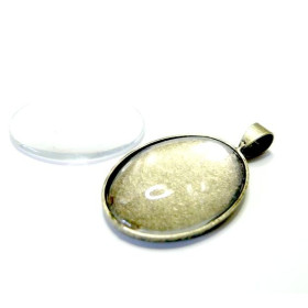 Supports Pendentif Ovale 18x25mm attache triangle + 2 Cabochons – Laiton Bronze