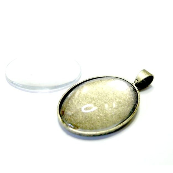 Supports Pendentif Ovale 18x25mm attache triangle + 2 Cabochons – Laiton Bronze