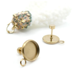 Supports de Boucle d’oreille Puce avec anneau d'attache 10mm – Acier Inoxydable 304 Doré IONIQUE