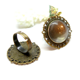 Supports de bague ARTY 20mm et 4 cabochons en verre laiton finition BRONZE