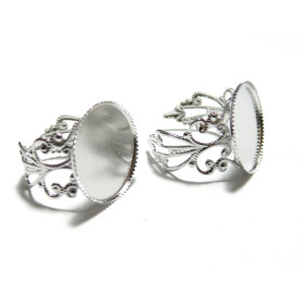 Supports de bague plateau dentelé, anneaux dentelle ronde 18mm, finition Argent Platine