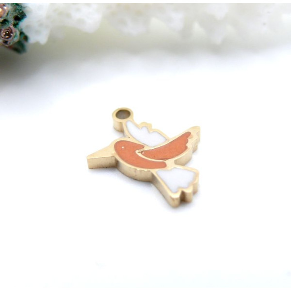Pendentifs Oiseau 10mm – Résine Émaillée & Acier Inoxydable 316L Doré 18K