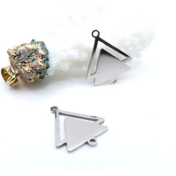 Pendentifs Double Triangle 19.5mm – Acier Inoxydable 304 Argenté