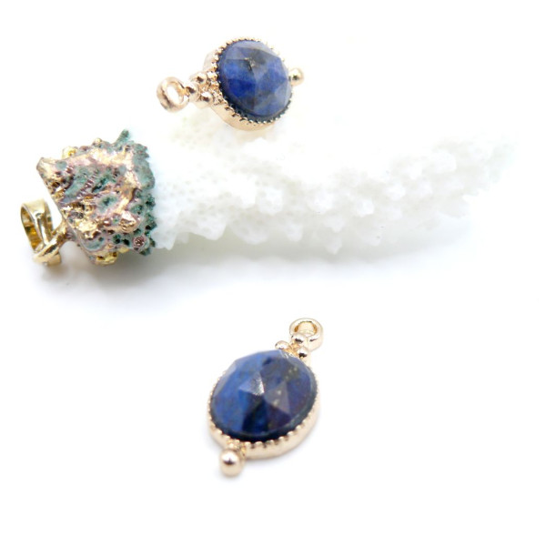 Pendentif Bohème chic, Lapis lazuli facettée 20.5mm – Laiton Doré