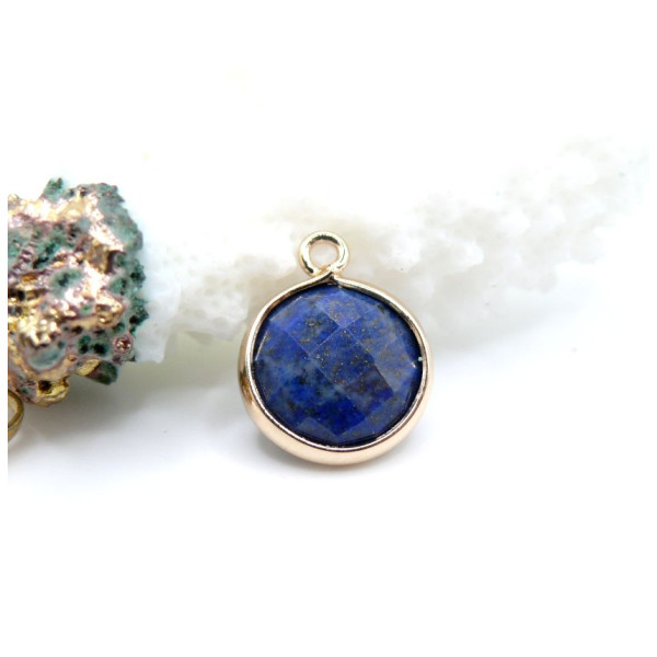 Pendentif Lapis lazuli facettée 14.5mm – Laiton Doré