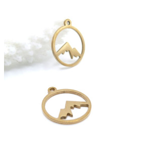Pendentifs Médaillon Montagne 14 mm – Acier Inoxydable Doré