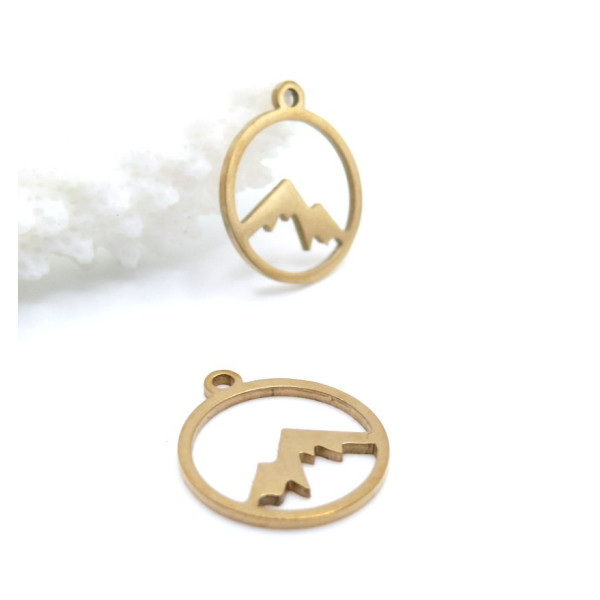 Pendentifs Médaillon Montagne 14 mm – Acier Inoxydable Doré