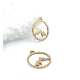 Pendentifs Médaillon Montagne 14 mm – Acier Inoxydable Doré