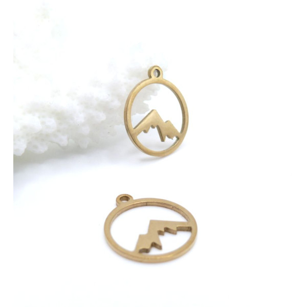 Pendentifs Médaillon Montagne 14 mm – Acier Inoxydable Doré