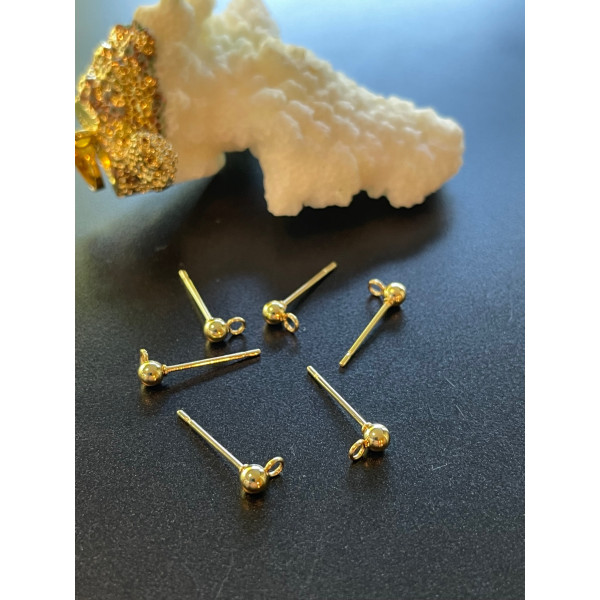 Puces Bille 3mm avec attache – Acier Inoxydable 316 Doré 18K, placage IONIQUE