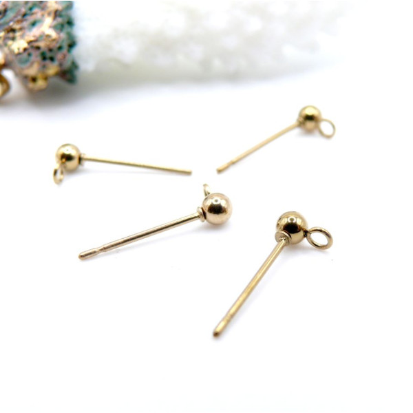 Puces Bille 3mm avec attache – Acier Inoxydable 316 Doré 18K, placage IONIQUE