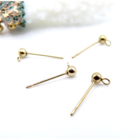 Puces Bille 3mm avec attache – Acier Inoxydable 316 Doré 18K, placage IONIQUE