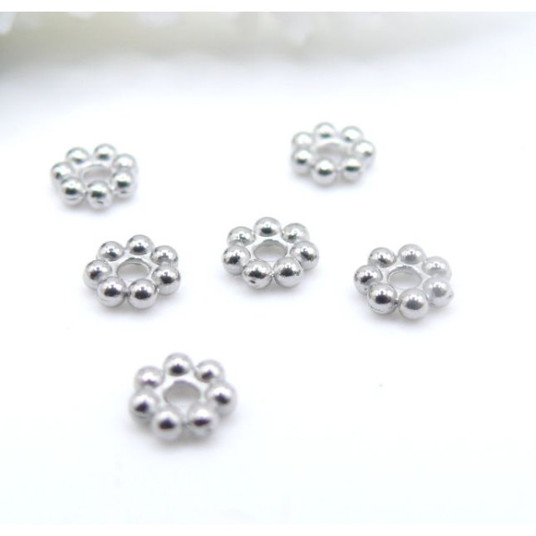 Perles Intercalaires Rondelles Fleurs 5mm, Trou 1mm – Acier Inoxydable 304 Argenté