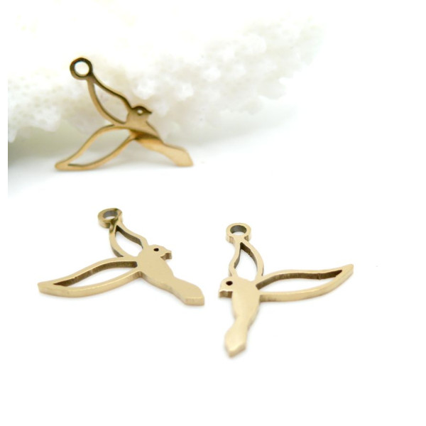 Pendentifs Oiseau 13 mm – Acier Inoxydable Doré