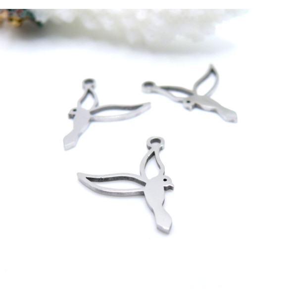Pendentifs Oiseau 13 mm – Acier Inoxydable Argenté