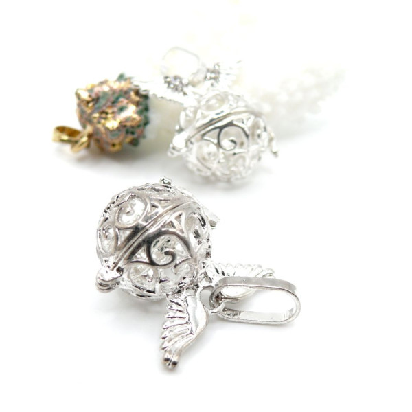 Pendentif Cage Bola de Grossesse pour bola de 12 ou 14mm, Laiton Finition Argent Antique