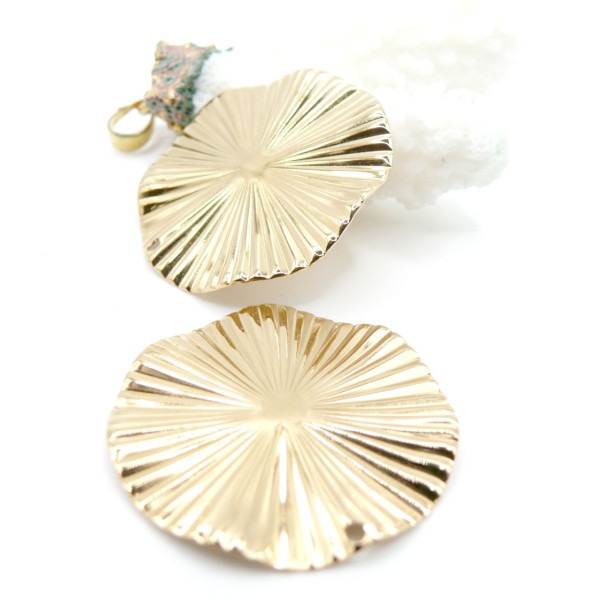 Supports de Pendentif Cercle ondulé 32mm plateau 6mm – Acier Inoxydable Doré à l'or fin 18K, IONIQUE