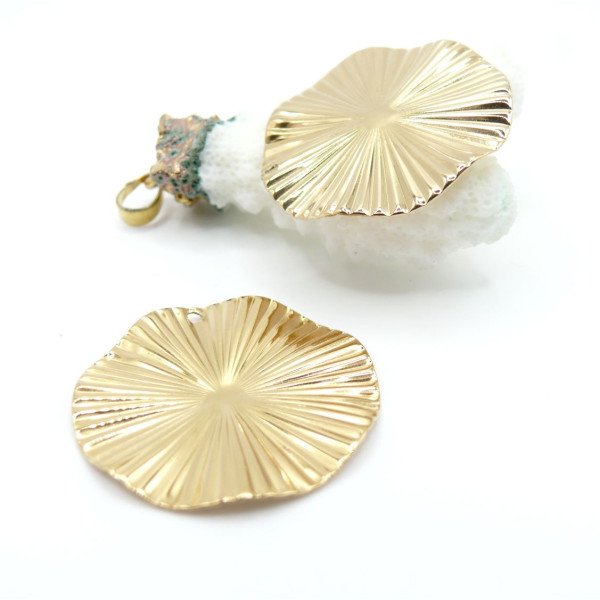 Supports de Pendentif Cercle ondulé 32mm plateau 6mm – Acier Inoxydable Doré à l'or fin 18K, IONIQUE