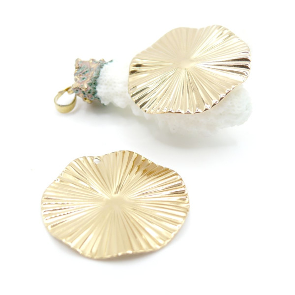 Supports de Pendentif Cercle ondulé 32mm plateau 6mm – Acier Inoxydable Doré à l'or fin 18K, IONIQUE