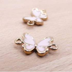 Connecteurs Papillons style émaillé Rose Pâle 17.5x10.5mm métal doré