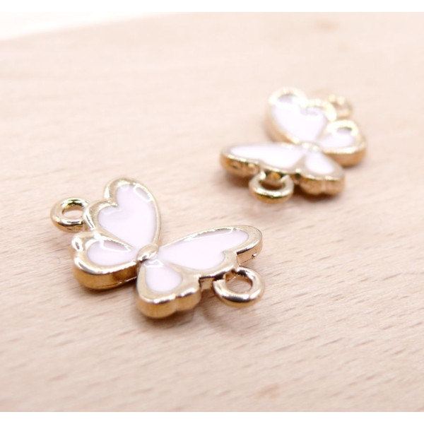 Connecteurs Papillons style émaillé Rose Pâle 17.5x10.5mm métal doré